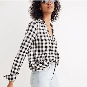 Madewell Wrap-Front Shirt in Black and White Buffalo Checkered Top size XS